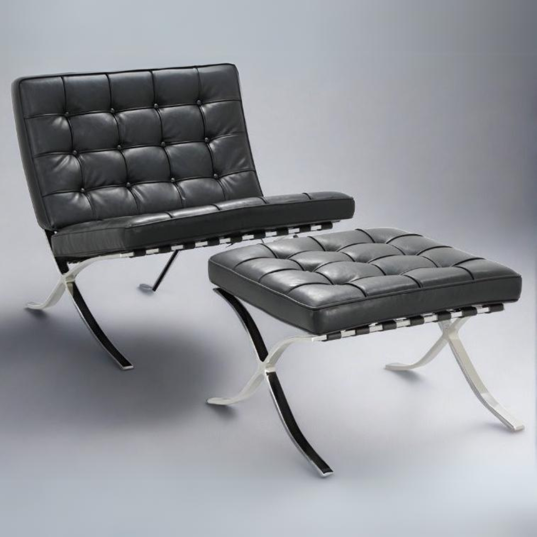 Mies Barcelona Pavilion Chair with Footrest - White Elegance