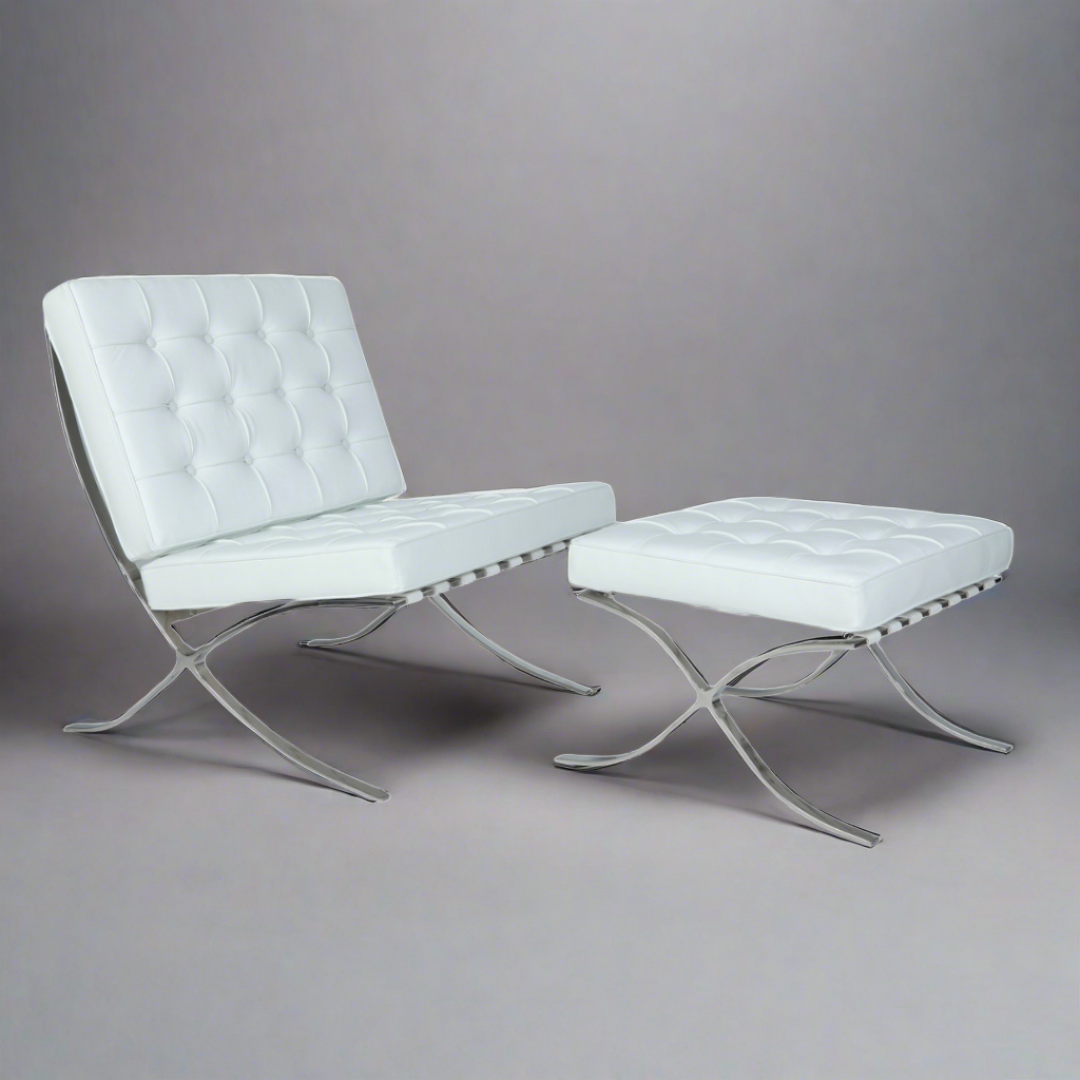 Mies Barcelona Pavilion Chair with Footrest - White Elegance